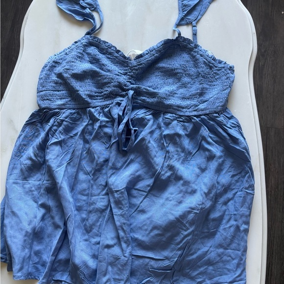 Blue Smocked Ruched Camisole Tank Top - Picture 1 of 3